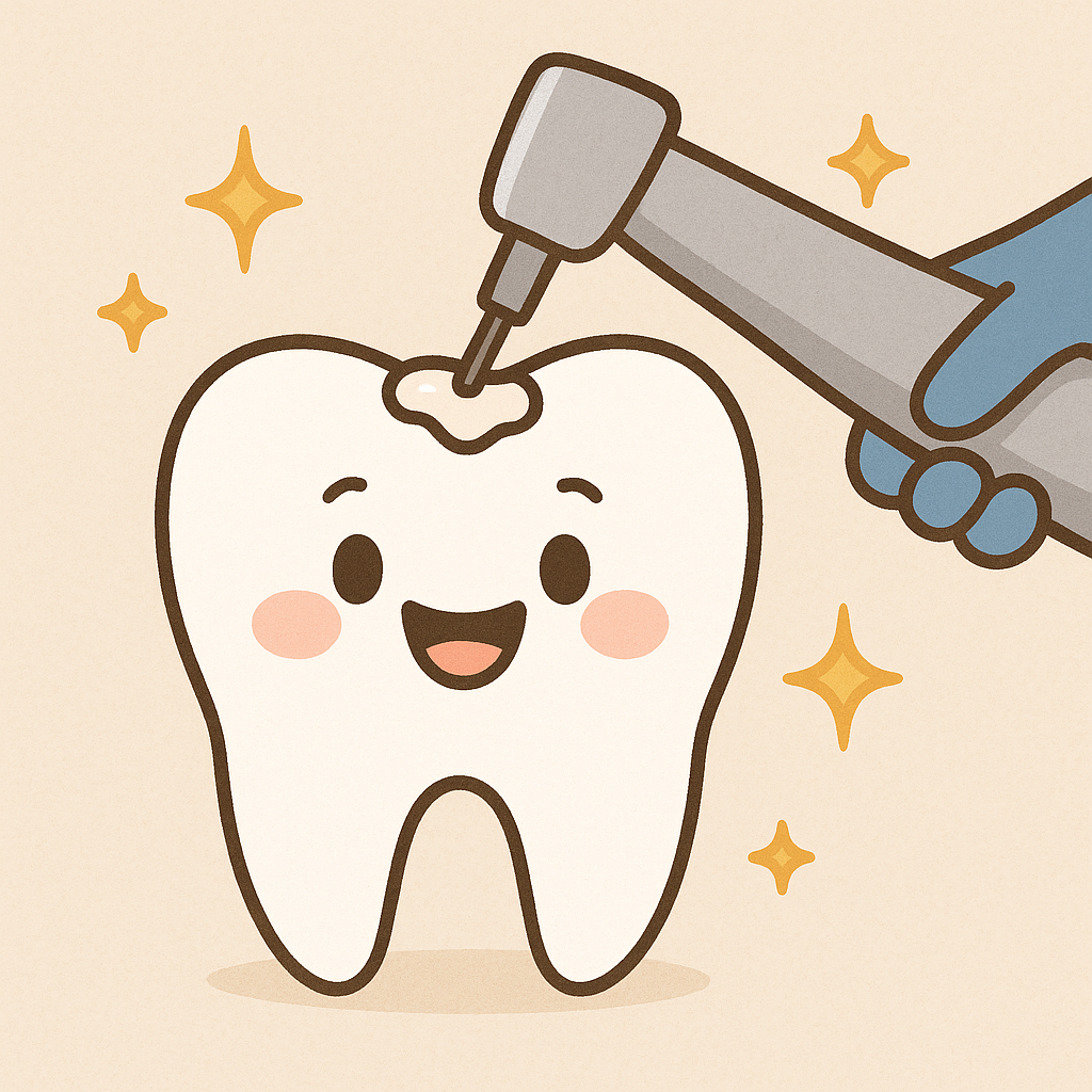 A Picture of a happy tooth being fixed.